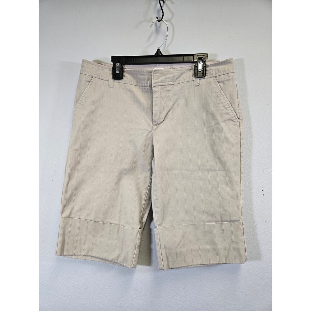 Gap Stretch Pinstripe Cuffed Shorts Beige Neutral Classic Preppy Size 8